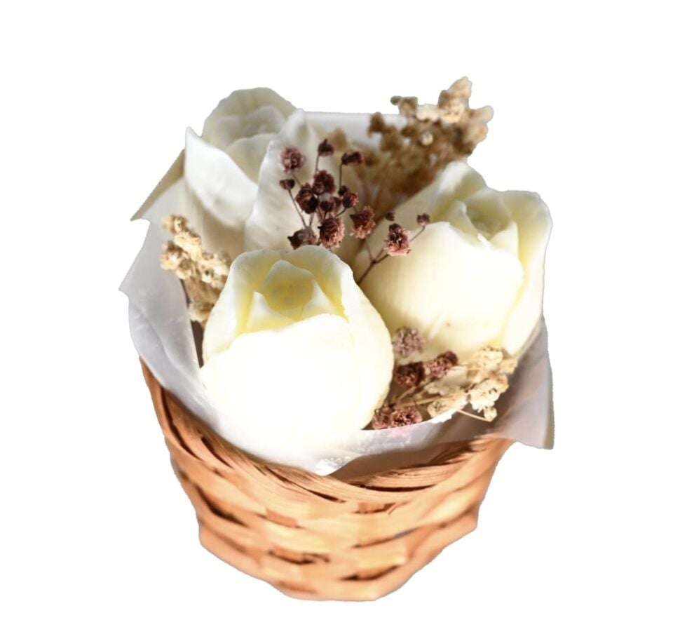 Çiçek Buketi Mum (sepetli)