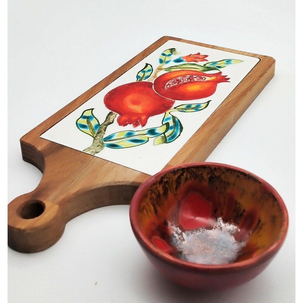 Ahşap Seramik Sunumluk (Nar Desenli)