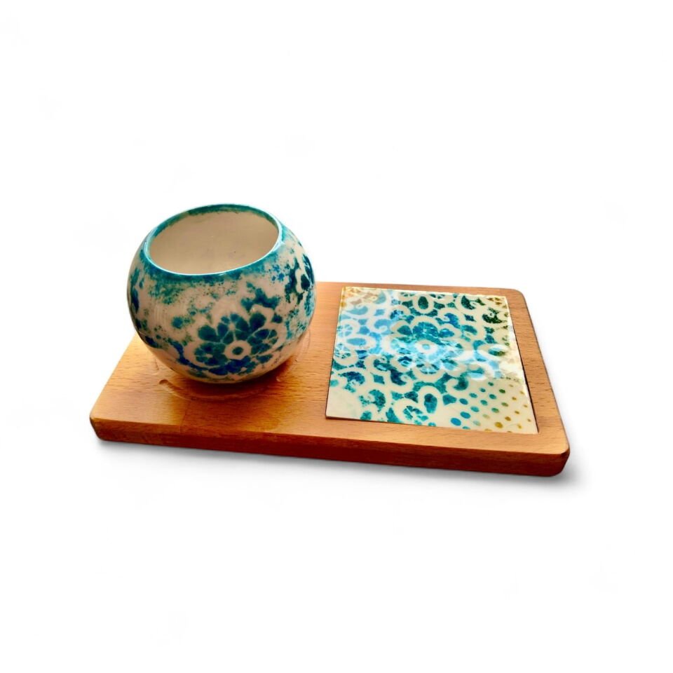 Ahşap Kahve Sunum ve Sukulent Saksı Seti