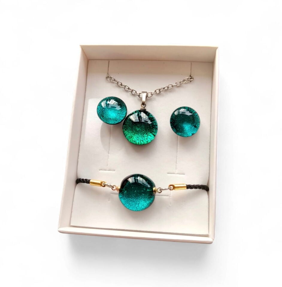 Murano Camı Gümüşlü Takı Seti-1