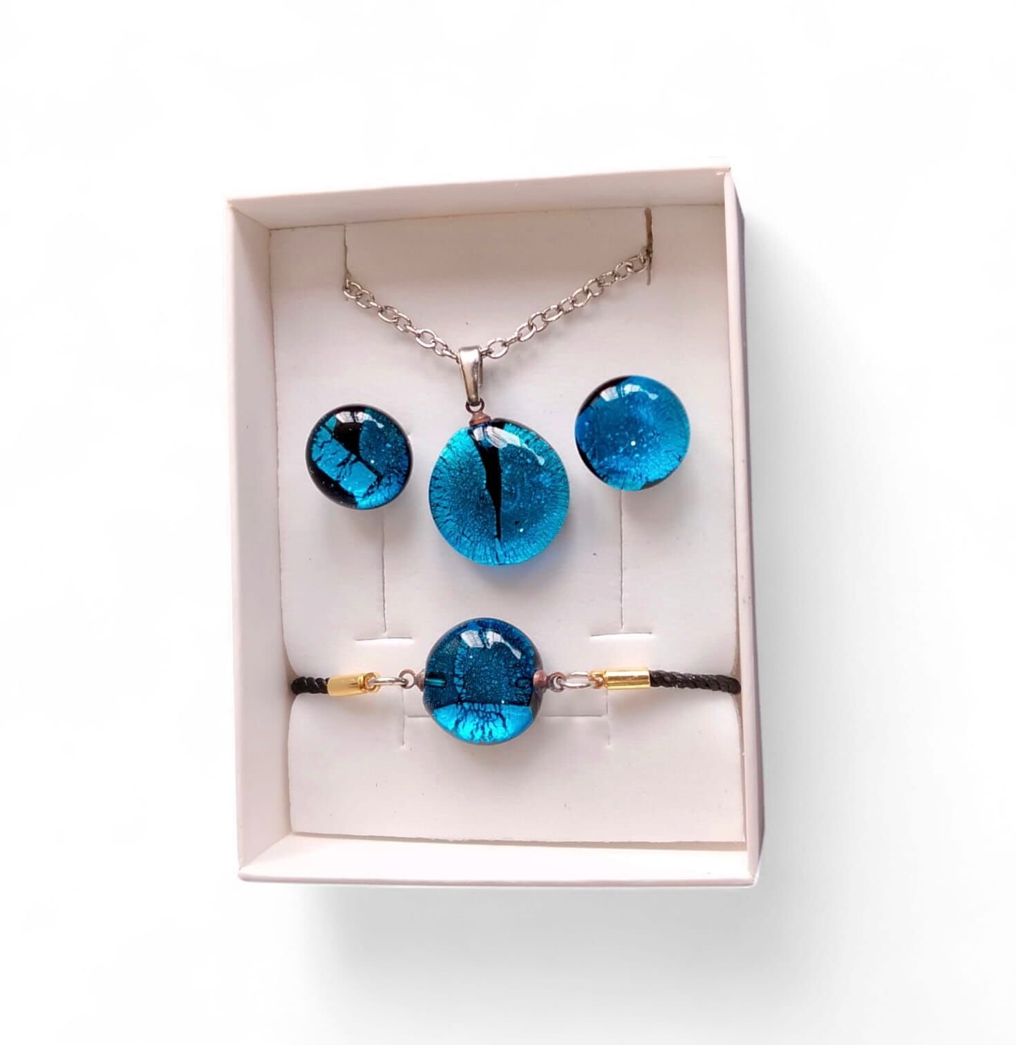 Murano Camı Gümüşlü Takı Seti-2