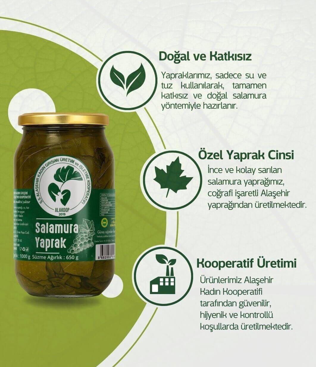 Salamura Asma Yaprağı (Cam Kavanoz) 1 Kg