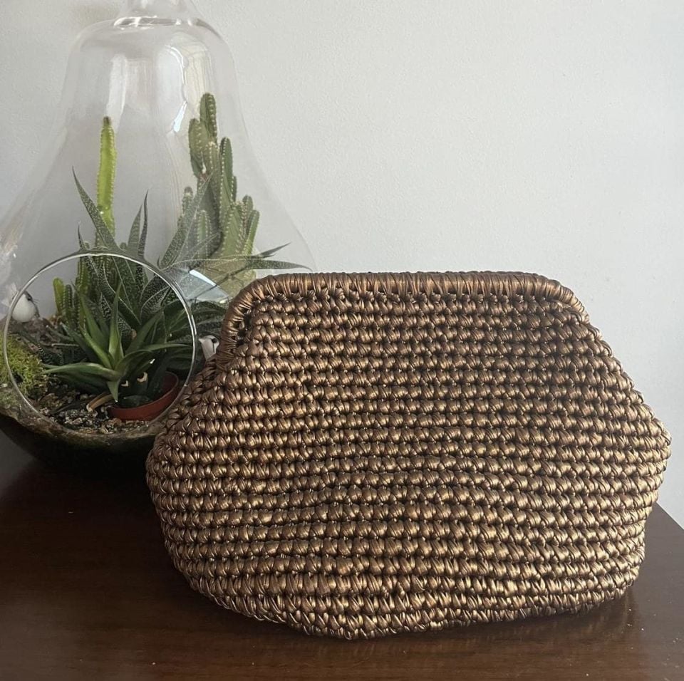 El Yapımı Şık Abiye Deri İp Örgü Çanta 3