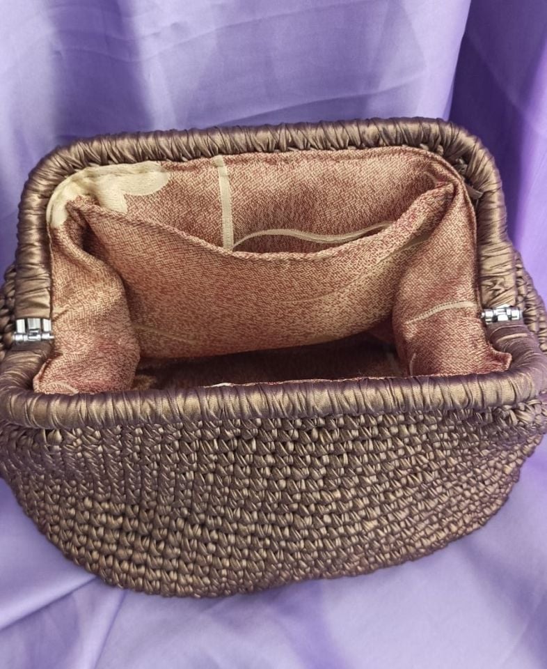 El Yapımı Şık Abiye Deri İp Örgü Çanta 3