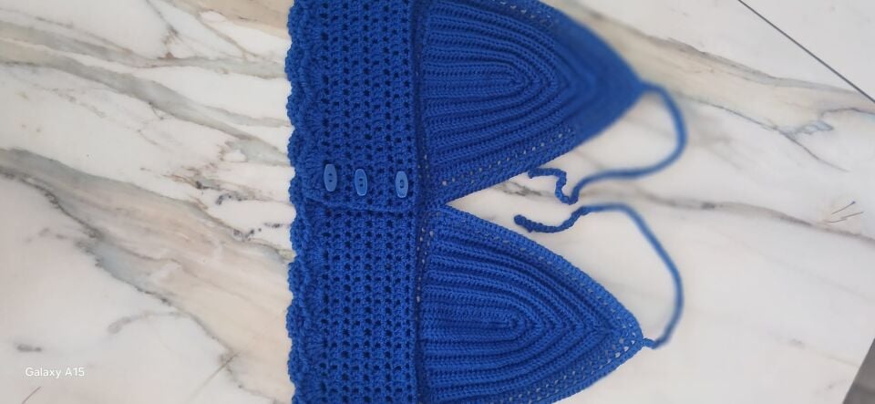 Tığ İşi Örgü Büstiyer Mavi