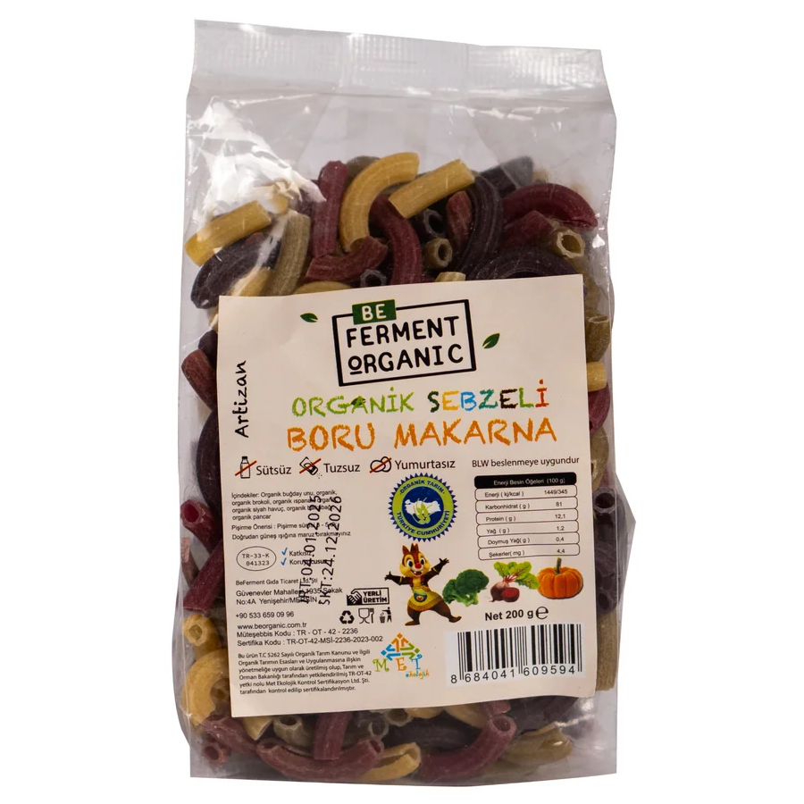 Organik Sebzeli Boru Makarna 200 Gr