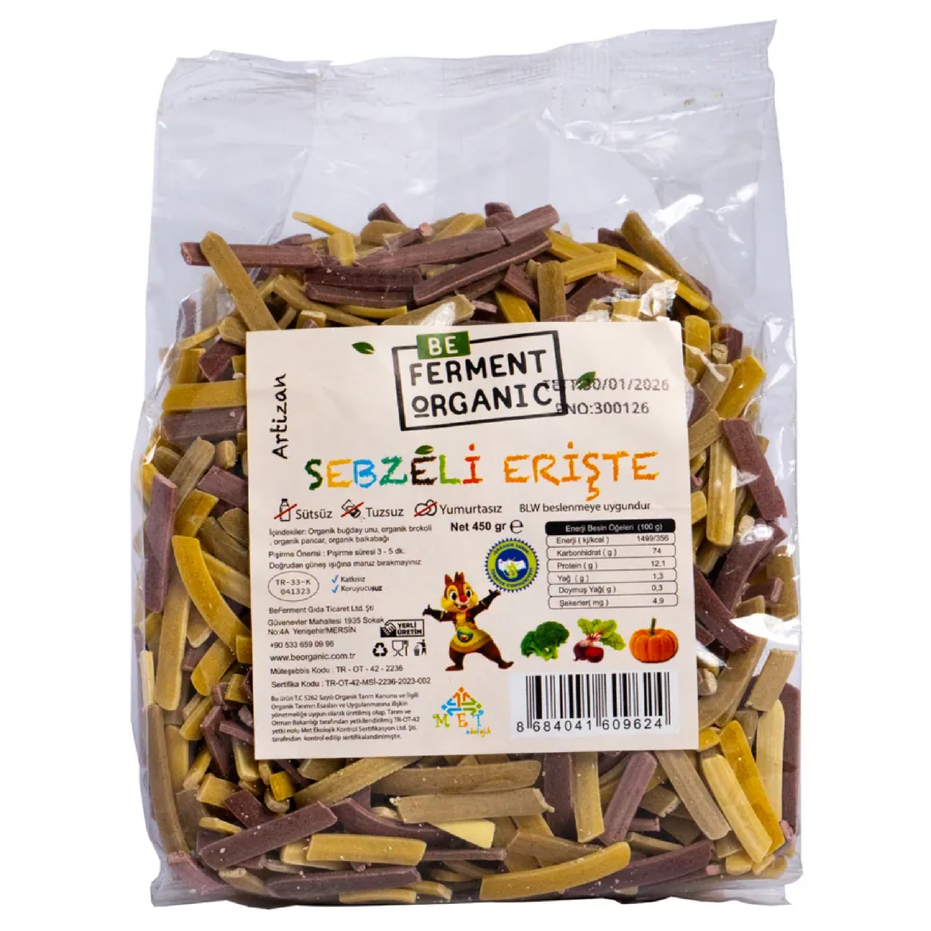 Organik Sebzeli Ev Eriştesi 450 Gr